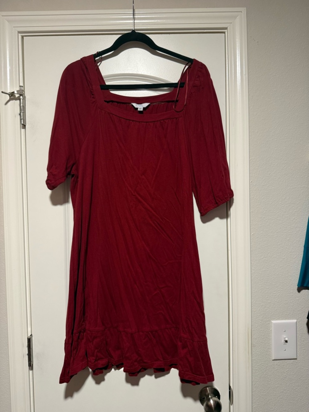Time and Tru Red Square-Neck Ruffle Hem Mini Dress